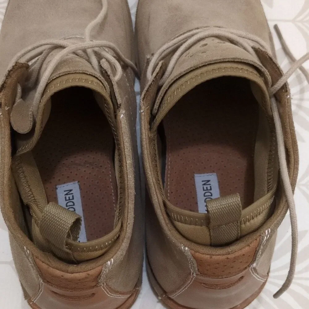 Steve Madden Beige Leather Lace-Up Chukka Ankle Boots Round Toe Men's US 9.5 M